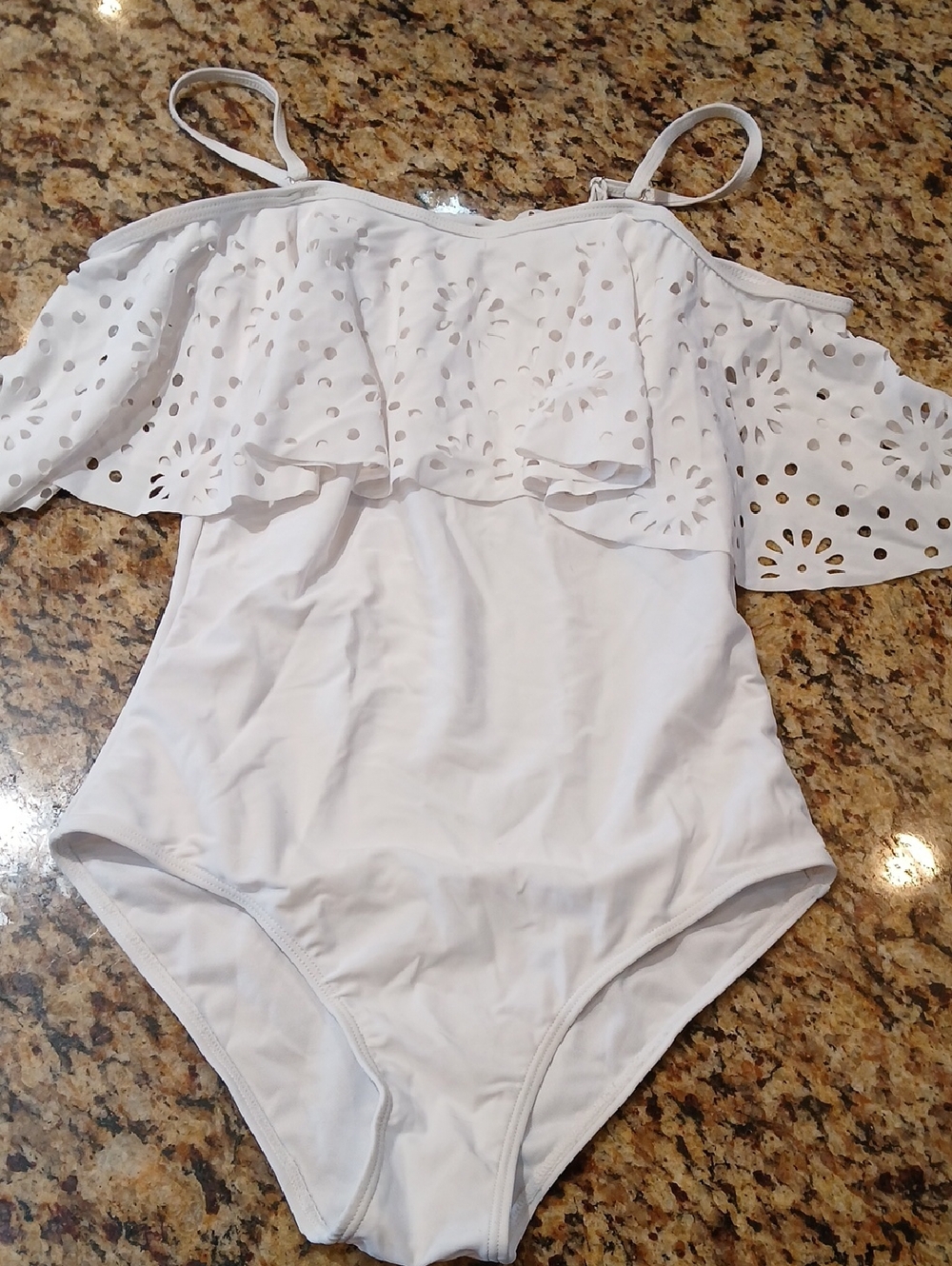 White Ruffled Eyelet One-Piece Swimwear